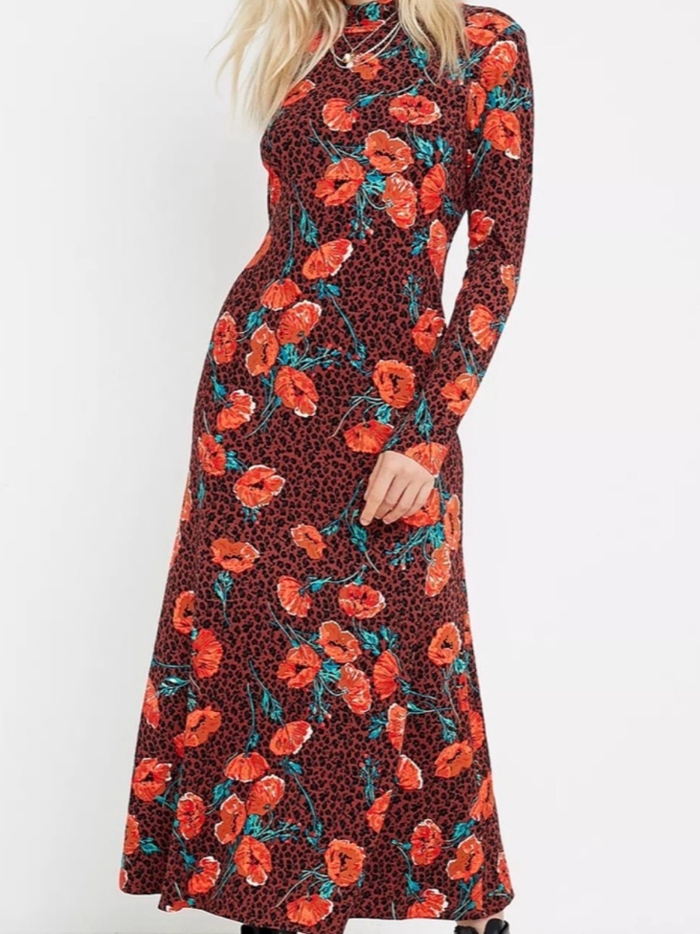Free People Rust Red Floral Long Sleeve Maxi Dress
